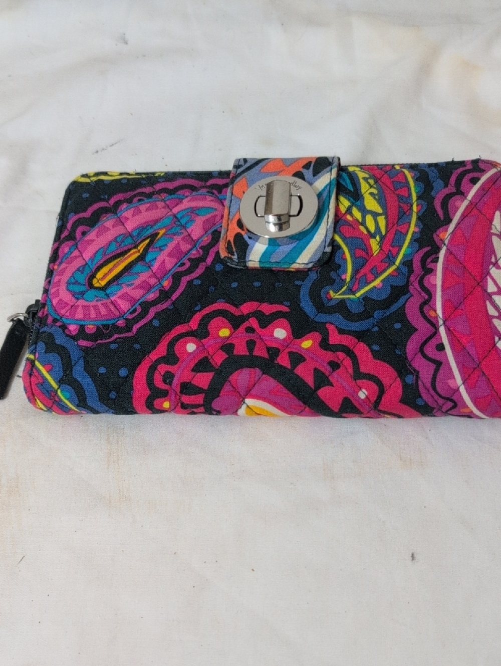 Colorful Paisley Quilted Wallet with Turn-Lock Closure